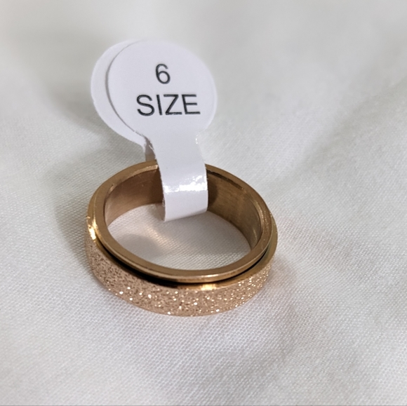 Rose Gold Tone Glitter Sparkly Fidget Spinner Ring, Anxiety Ring, Size 6, NEW - Picture 2 of 4